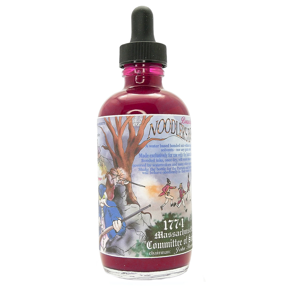 NOT for use with fountain pens!  4.5oz bottle of red bulletproof ink from Noodler's, made in USA.  A water based bonded ink without any alcohol solvents - nor any gum arabic!  Bonded inks once dry, will resist smearing when covered by watercolors and many other aqueous media.
