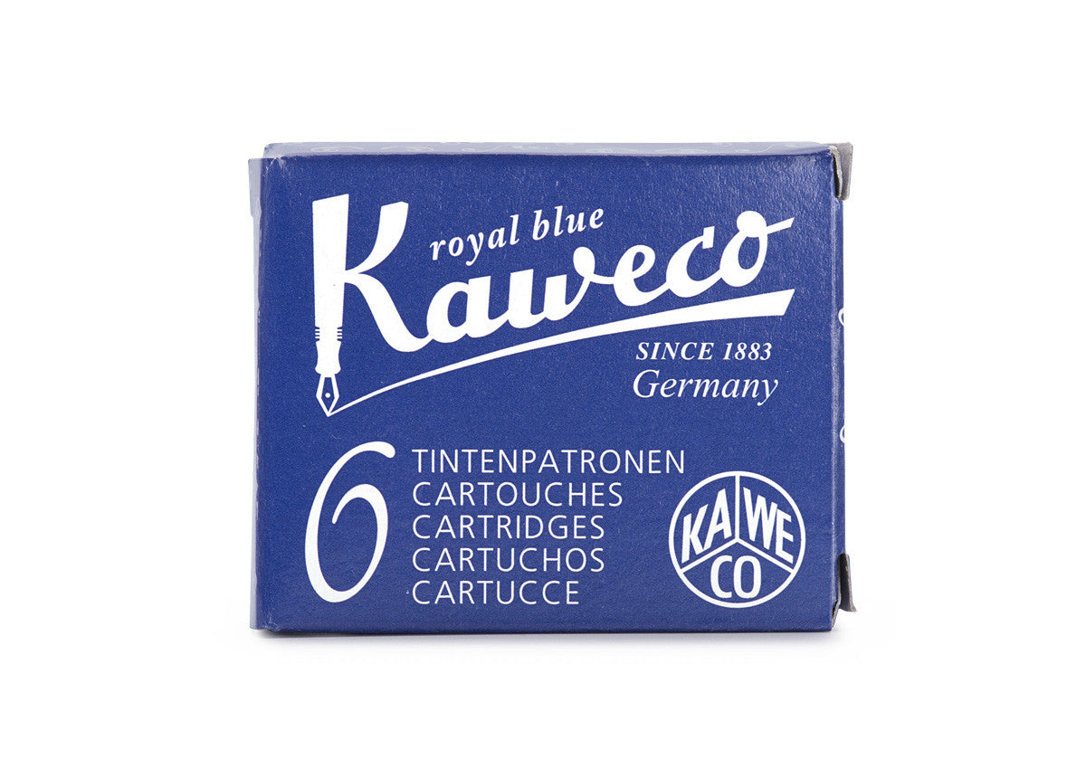 Kaweco Royal Blue is a medium royal blue fountain pen ink with medium shading and high copper sheen. It dries in 20 seconds in a medium nib on Rhodia and has an average flow. Kaweco ink is made in Germany.