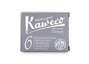 Kaweco Smokey Grey is a medium neutral grey fountain pen ink with medium shading. It dries in 30 seconds in a medium nib on Rhodia and has an average flow. Kaweco ink is made in Germany.