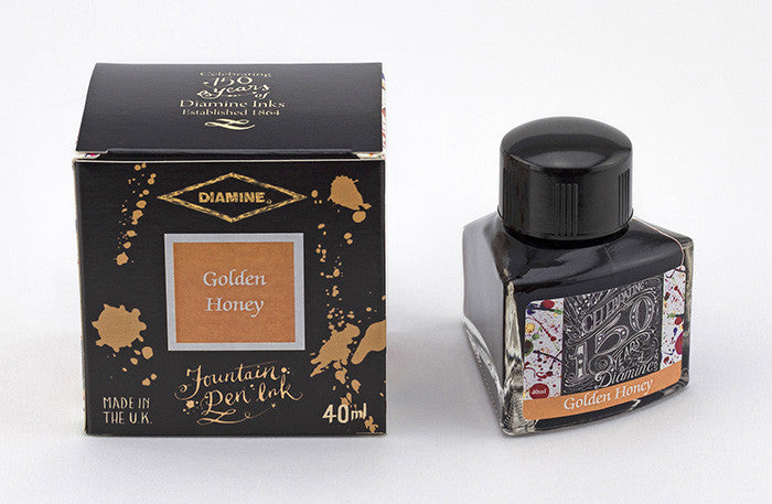 Diamine Golden Honey fountain pen ink is available in a triangular shaped 40ml bottle.