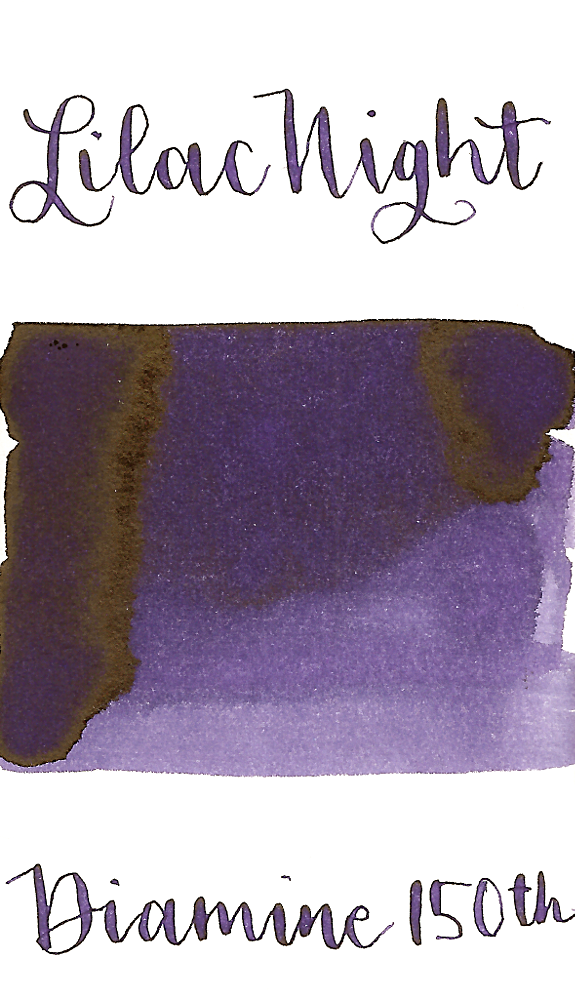 Diamine Lilac Night is a dark cool-toned violet fountain pen ink with medium shading.