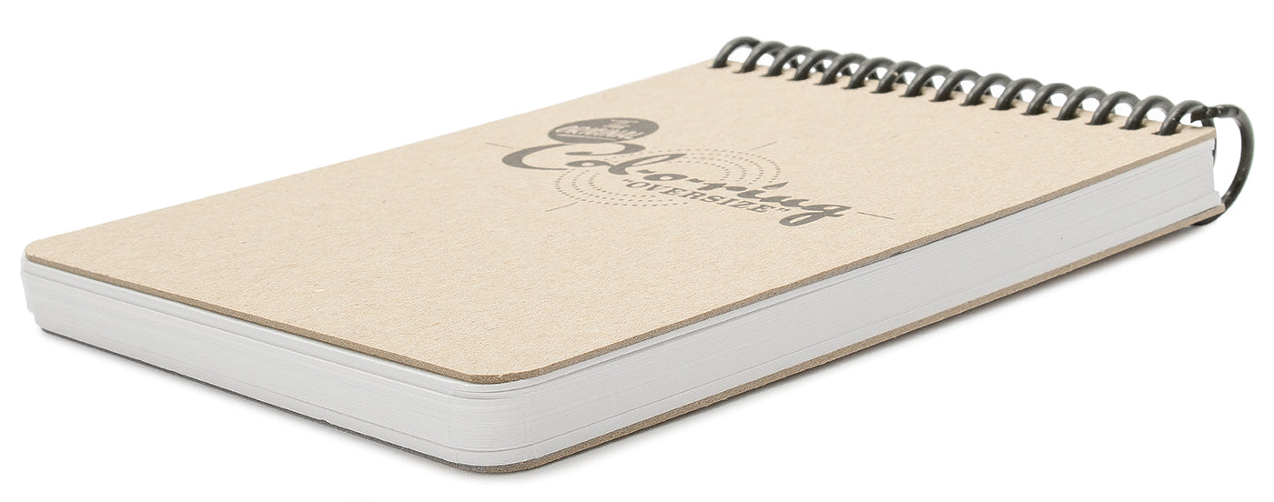 Each A6-sized Col-o-ring OVERSIZE contains: 4"x5.5" with die cut rounded corners 40 sheets of 100lb/160gsm Euuropean paper from a 400-year-old mill Acid-free bright, natural white paper Slightly toothy paper but not enough to catch even the sharpest dip nib Sturdy chipboard covers letterpress printed with a crisp application of "afterburner" black Durable plastic spiral ring, perfect for back pockets or backpacks.