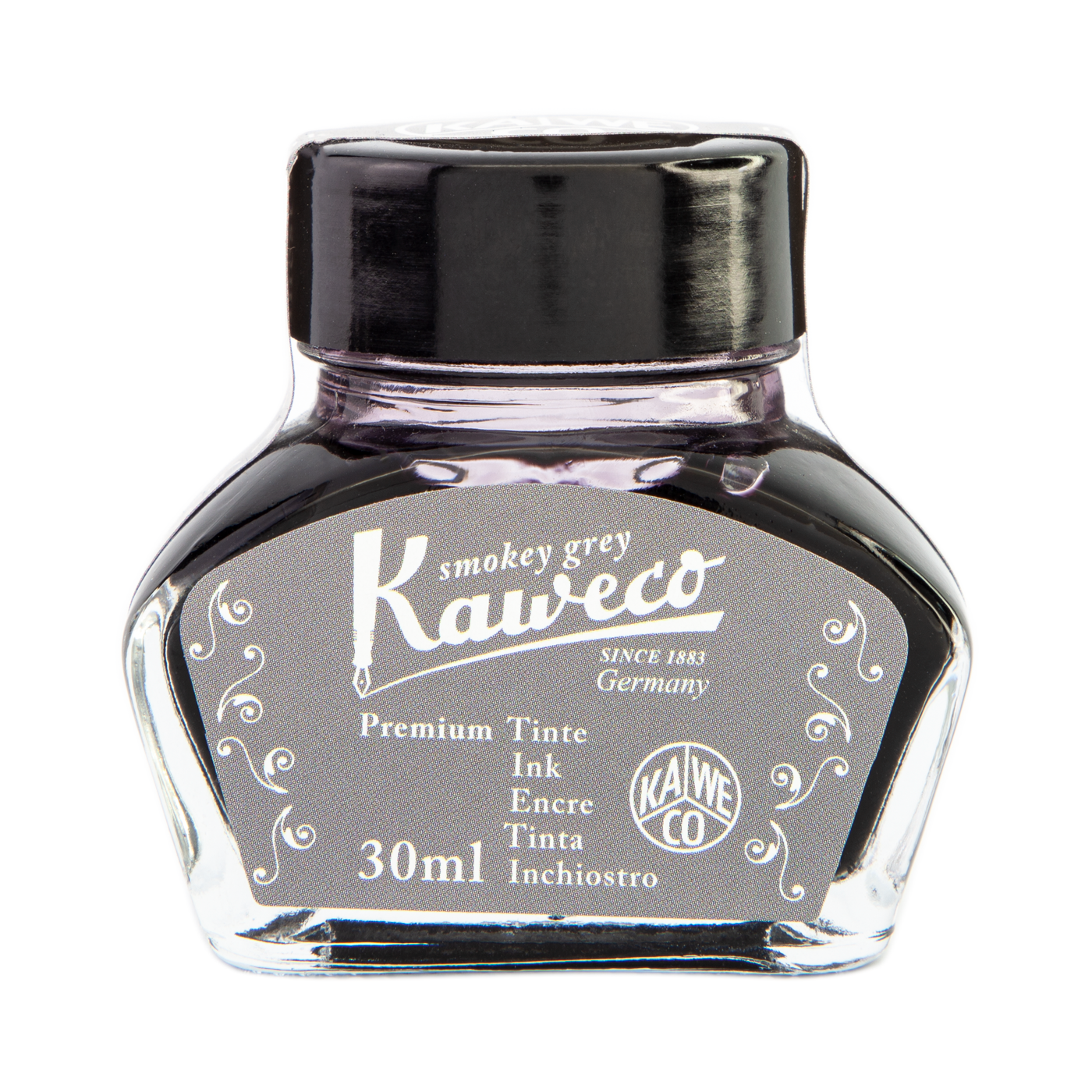 Kaweco Smokey Grey is a medium neutral grey fountain pen ink with medium shading. It dries in 30 seconds in a medium nib on Rhodia and has an average flow. Kaweco ink is made in Germany.