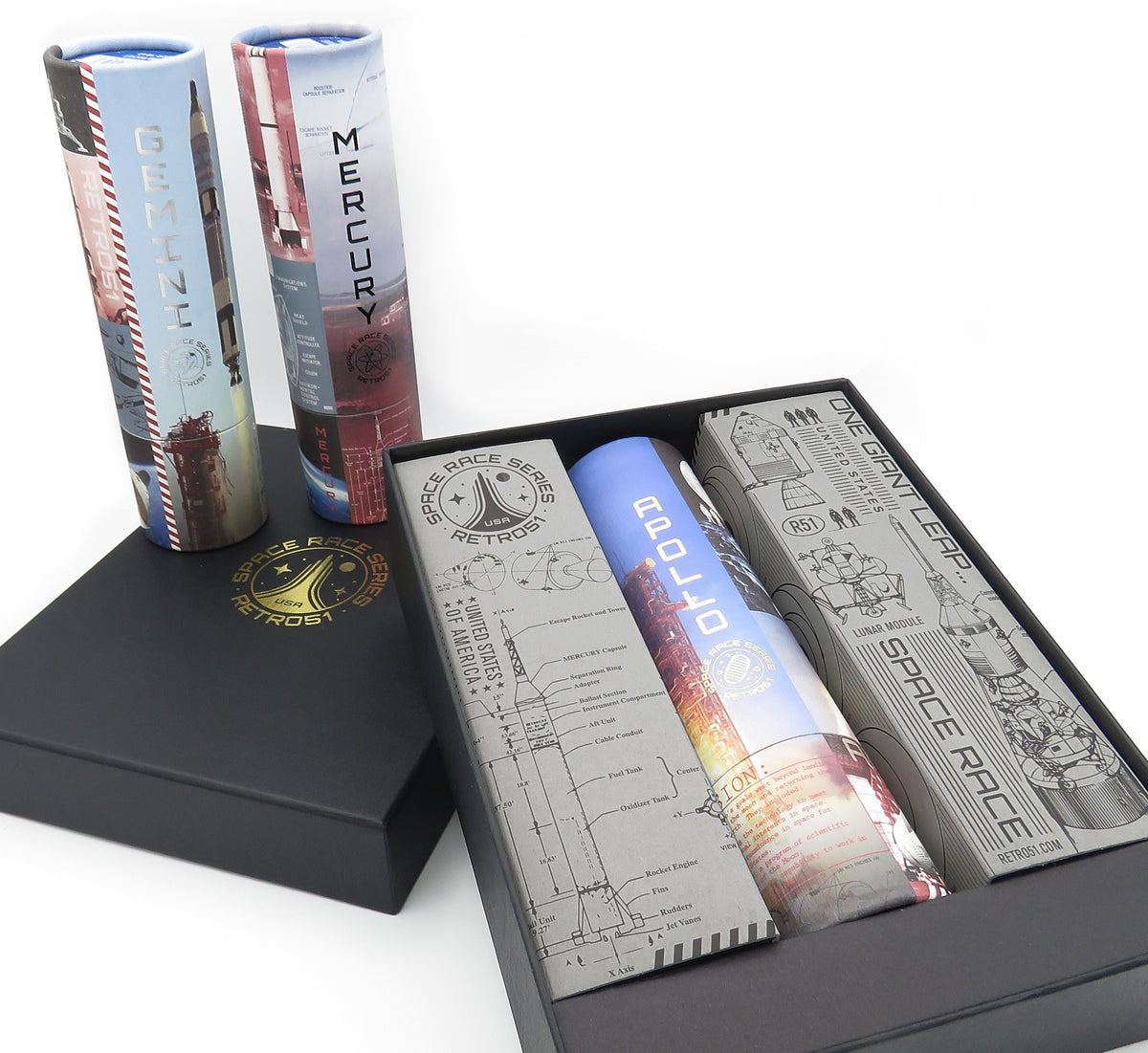 Retro 1951 Space Race 3 Pen Box Set Apollo, Gemini, Mercury