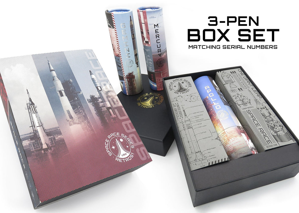 Retro 1951 Space Race 3 Pen Box Set Apollo, Gemini, Mercury