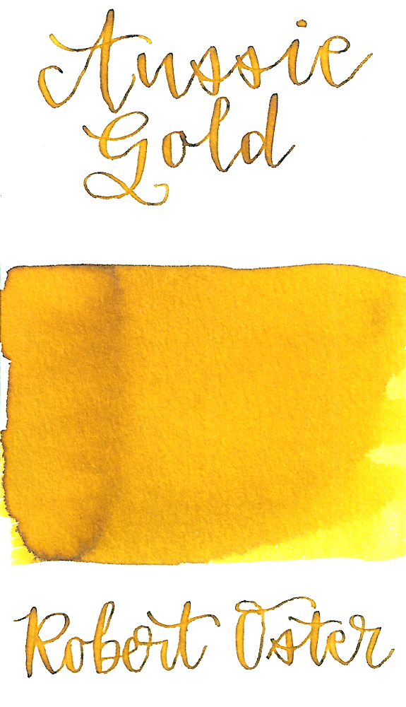 Robert Oster Aussie Gold is a dark 70’s yellow fountain pen ink with medium shading.