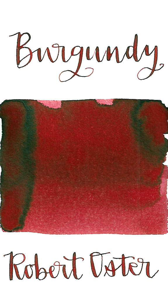Robert Oster Burgundy is a medium burgundy red fountain pen ink with low shading. 