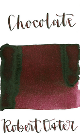 Robert Oster Chocolate is a dark red-brown fountain pen ink with medium shading.