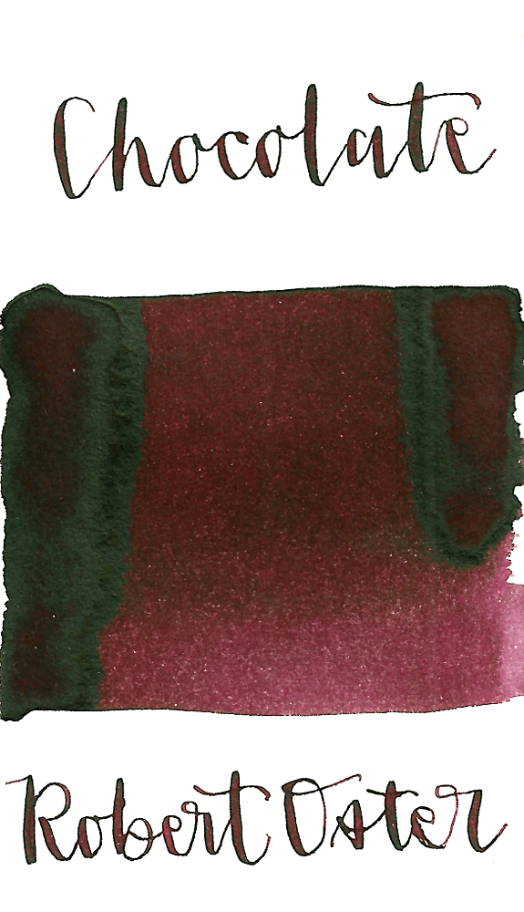 Robert Oster Chocolate is a dark red-brown fountain pen ink with medium shading.