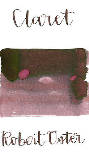 Robert Oster Claret is an desaturated red-violet fountain pen ink with medium shading.