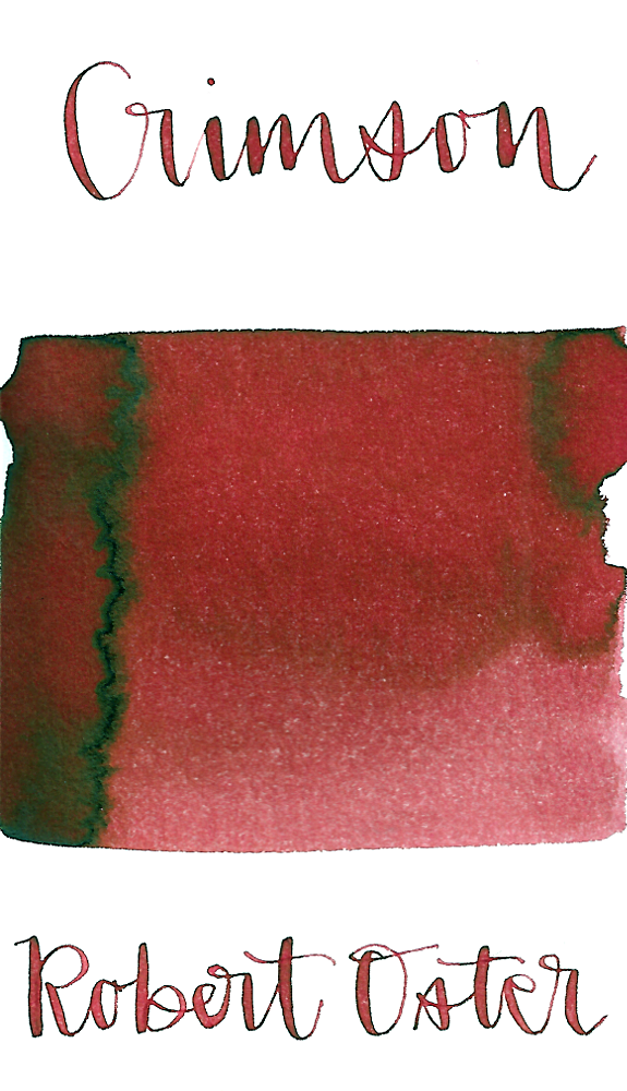 Robert Oster Crimson is a dusky subdued red fountain pen ink with medium shading.