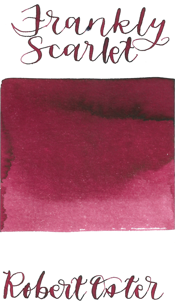 Robert Oster Frankly Scarlet is a deep desaturated red fountain pen ink with low shading.