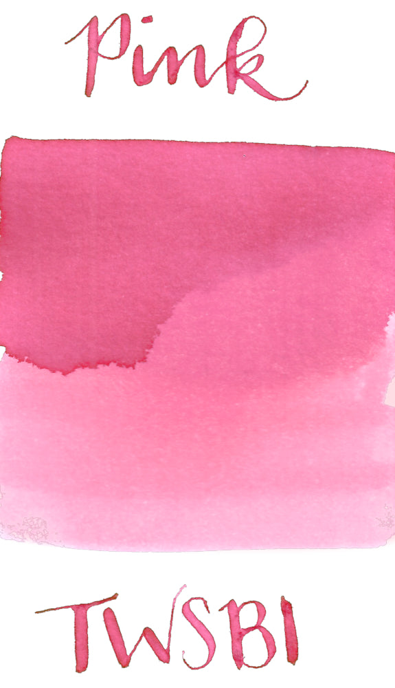 TWSBI Pink is a pale baby pink fountain pen ink with low shading. It dries in 20 seconds in a medium nib on Rhodia paper and has an average flow. TWSBI is based in Taiwan and the ink is produced in China.