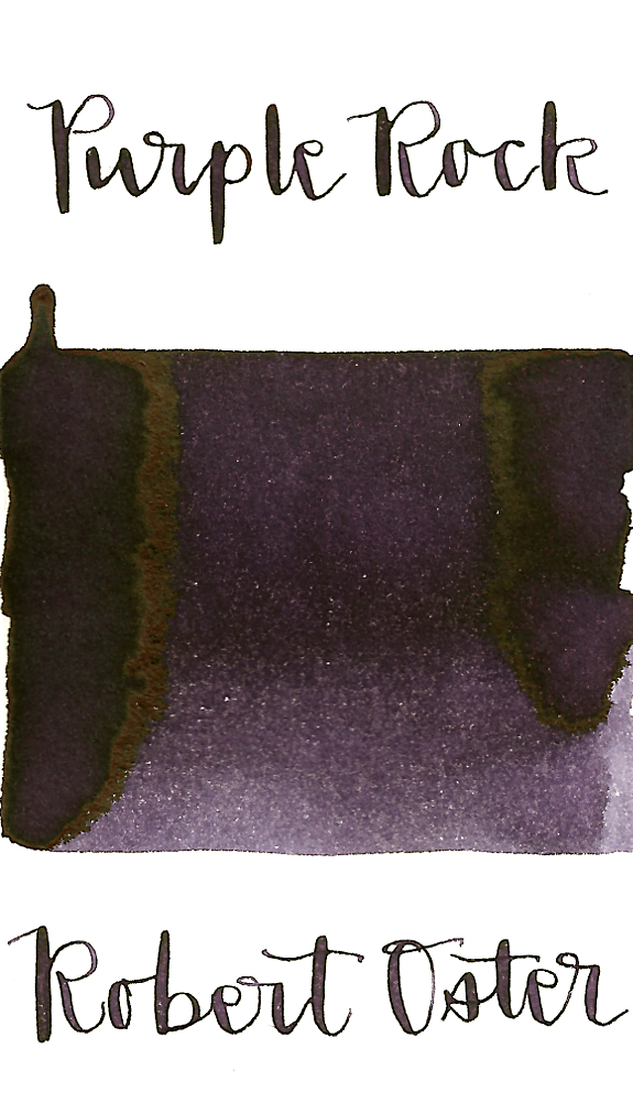 Robert Oster Purple Rock is a dark violet fountain pen ink with medium shading and a pop of red sheen in large swabs.