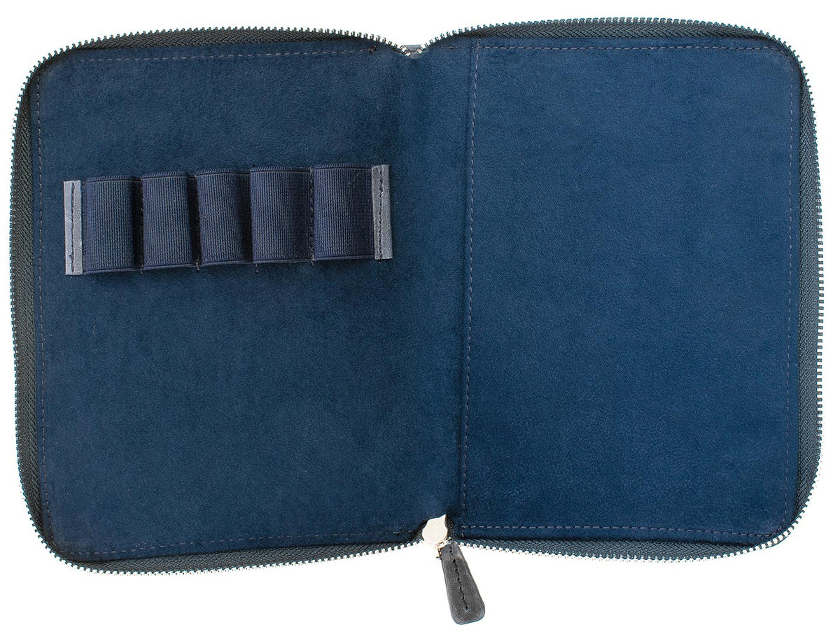 Galen Leather Co. Zippered 5 Slot Pen Case - Crazy Horse Navy Blue