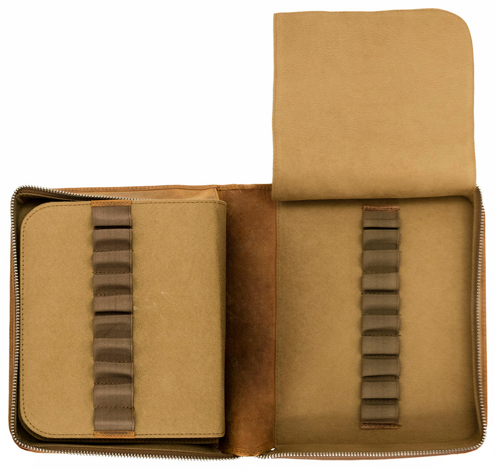 Galen Leather Co. Zippered 40 Slot Pen Case - Crazy Horse Brown