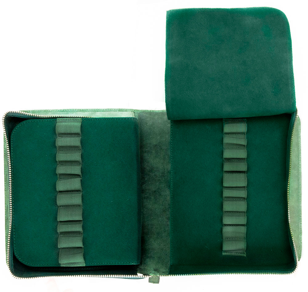 Galen Leather Co. Zippered 40 Slot Pen Case - Crazy Horse Forest Green