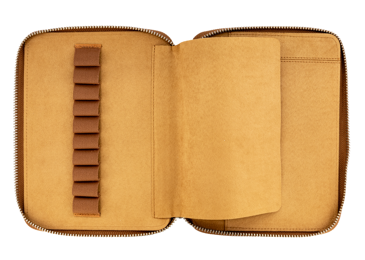 Galen Leather Co. Zippered 10 Slot Pen Case with A5 Notebook Holder - Crazy Horse Brown
