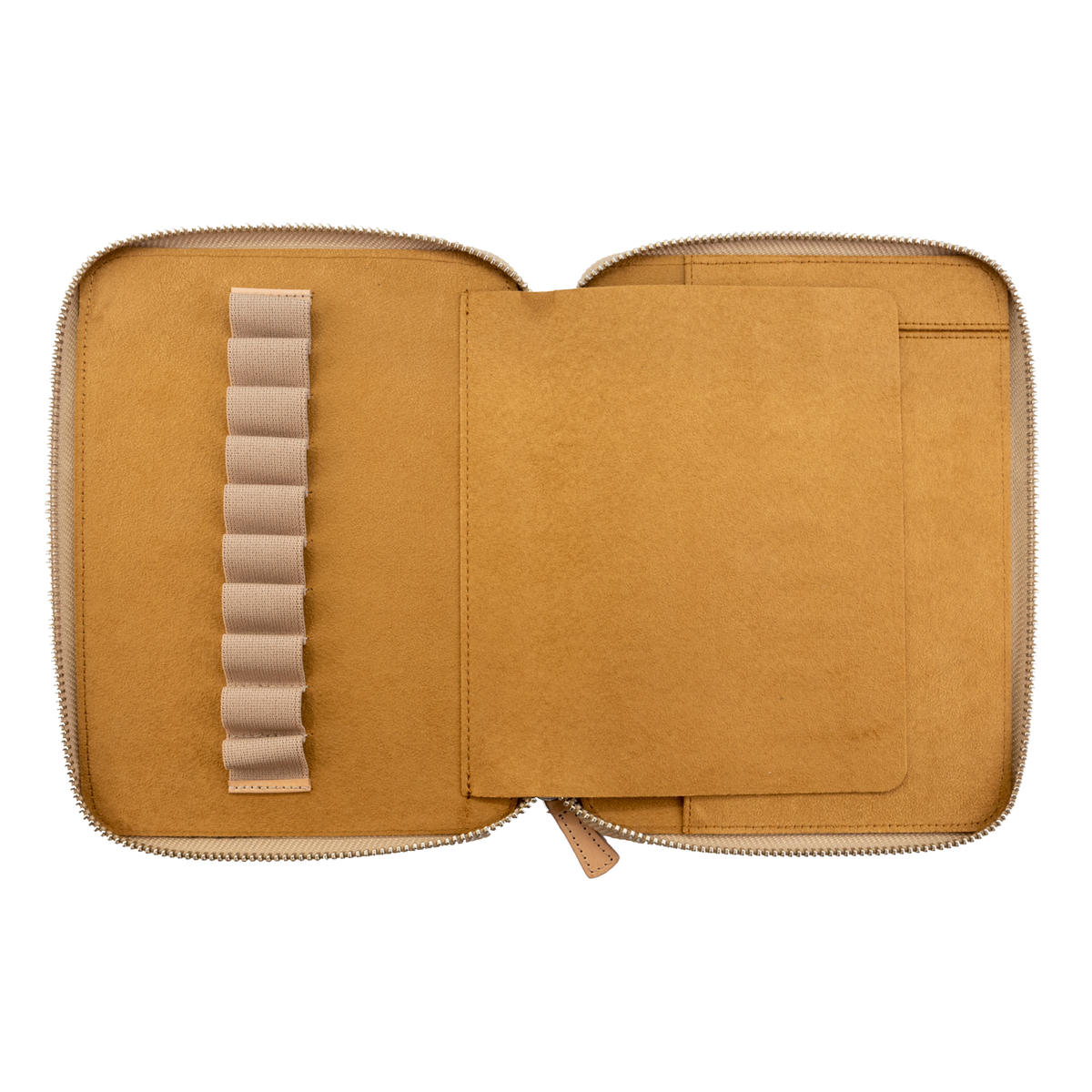 Galen Leather Co. Zippered 10 Slot Pen Case with A5 Notebook Holder - Undyed Leather