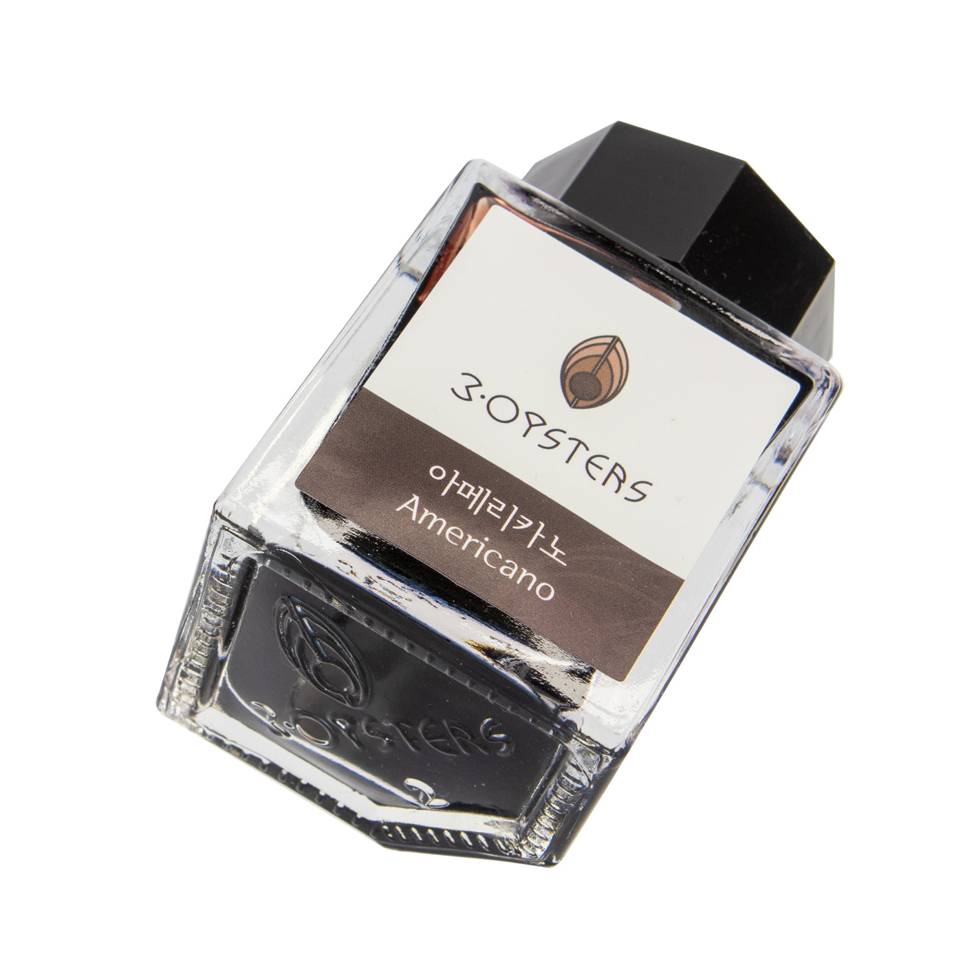 3 oysters Americano is a black ink this image show the ink resting on a corner that has been designed to give it a unique an stylish.