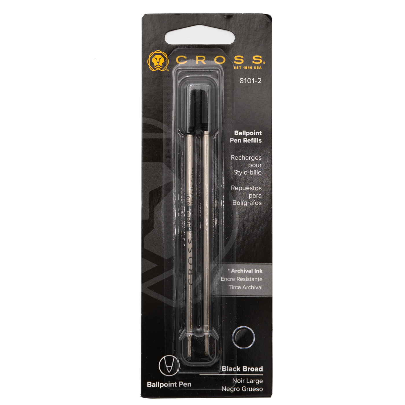 Cross Genuine Ballpoint Pen Refills, #8101, Black Broad, 2 Packs, 4 Refills