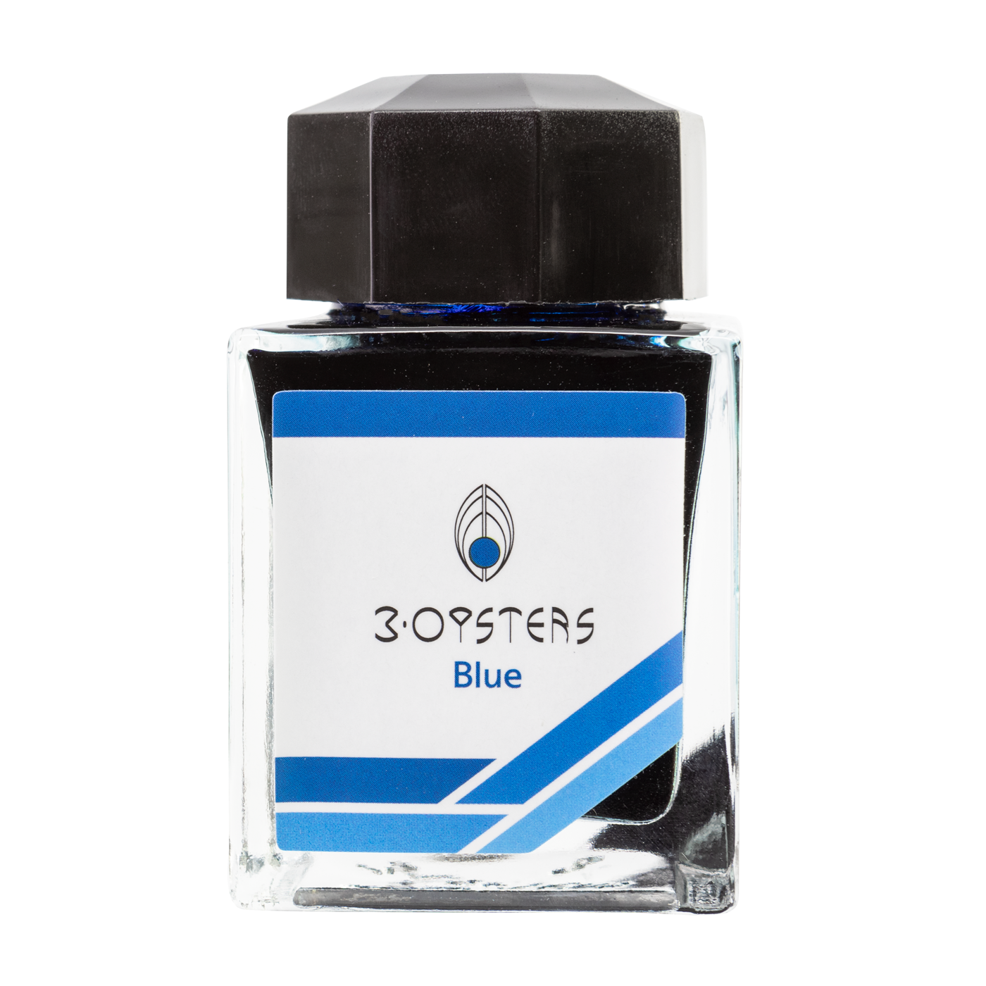 3 Oysters Blue from the Delicious collection is a classic medium blue fountain pen ink with medium shading. It dries in 50 seconds in a medium nib on Rhodia and has a slightly dry flow.The glass bottle has a cut out corner to lean the bottle for a decorative display. 3 Oysters ink is made in Korea. Pantone color: 2945C