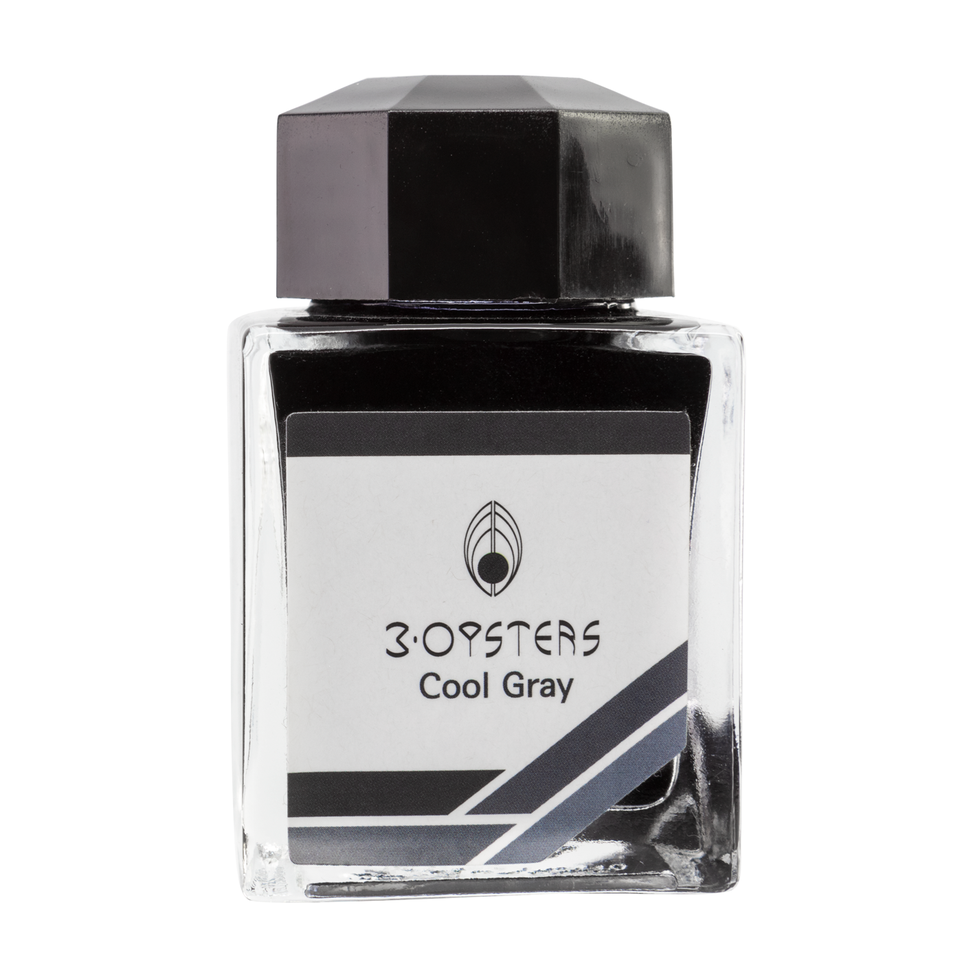 3 Oysters Cool Gray from the Delicious collection is a cool-tone medium grey fountain pen ink with medium shading. It dries in 30 seconds in a medium nib on Rhodia and has a slightly dry flow.The glass bottle has a cut out corner to lean the bottle for a decorative display. 3 Oysters ink is made in Korea. Pantone color: 11C