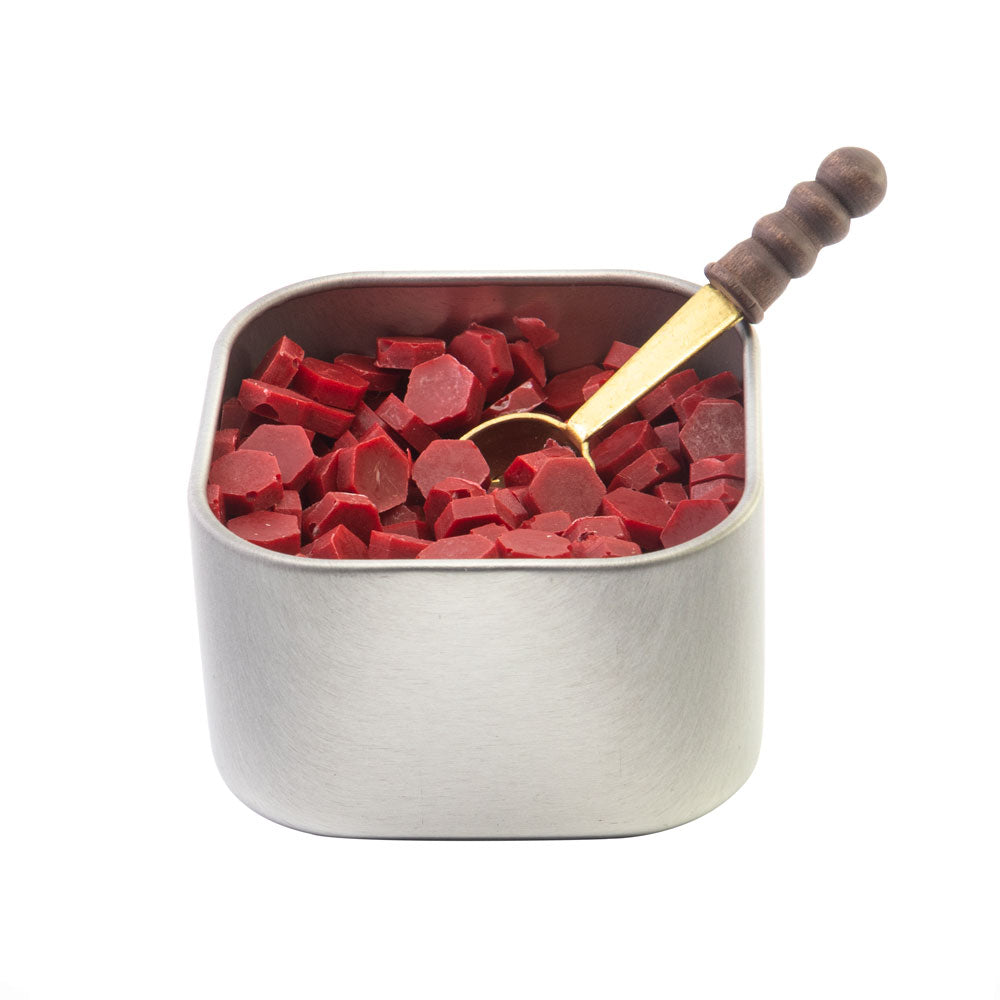 Red Sealing Wax Beads in Tin with Spoon