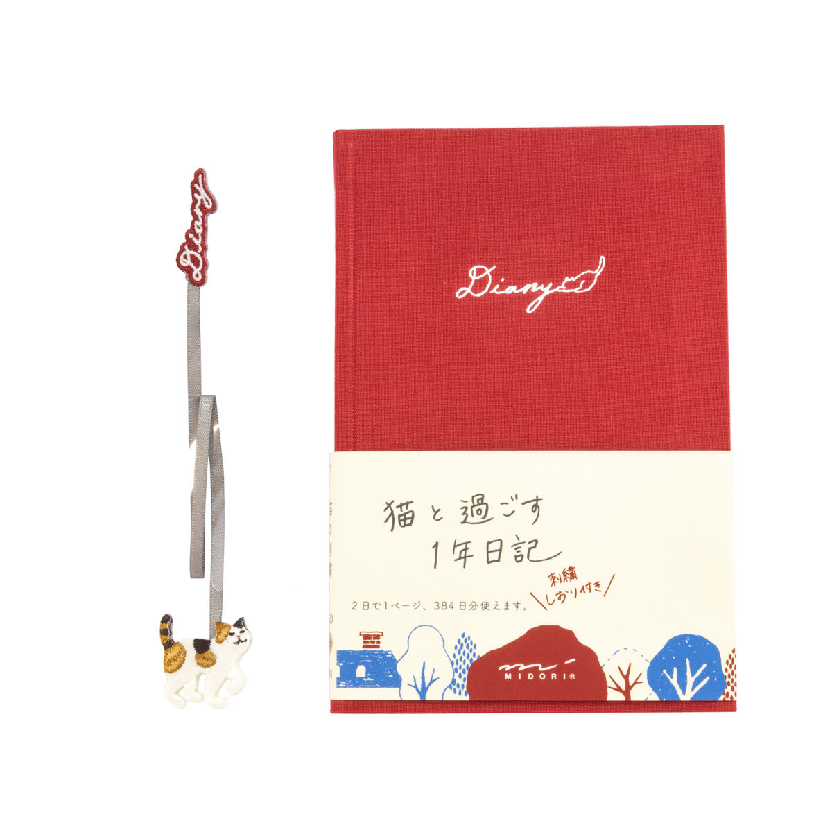 Midori Diary with Embroidered bookmark Cat