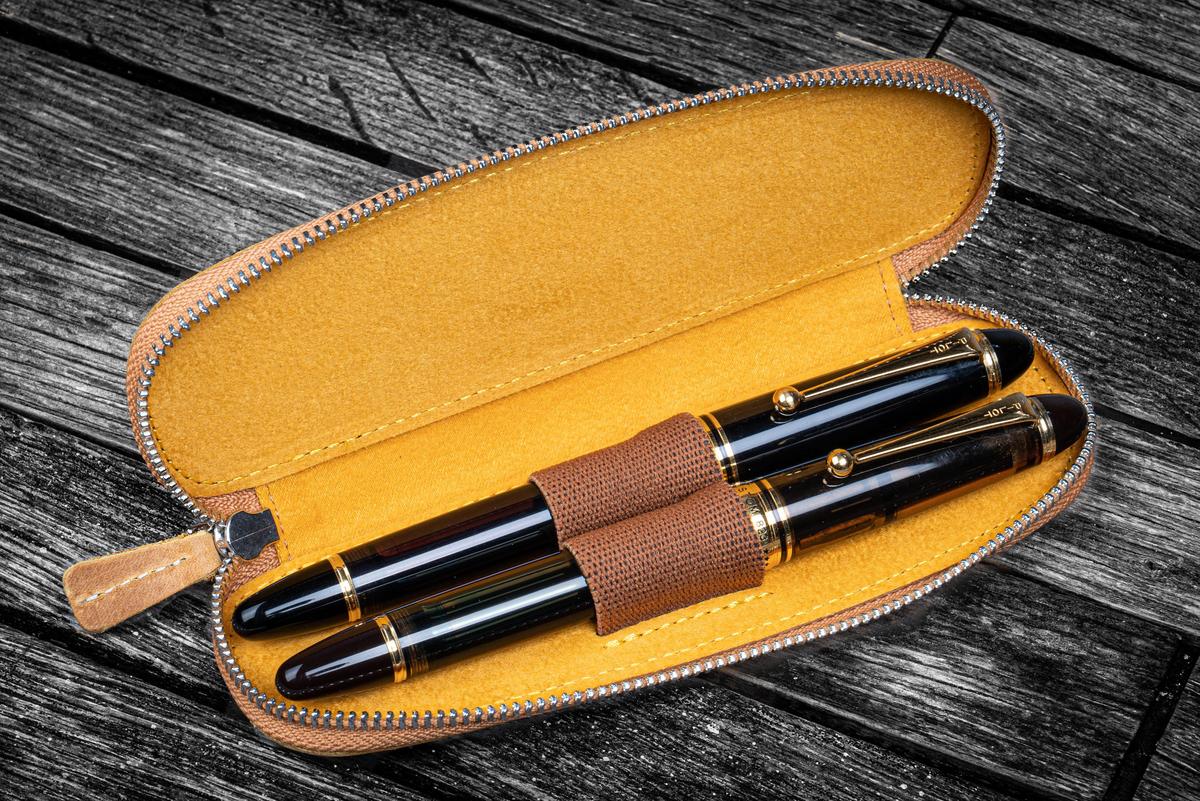 Galen Leather Co. Zippered Duo Slim Pen Case for 2 Pens - Crazy Horse Honey Ochre