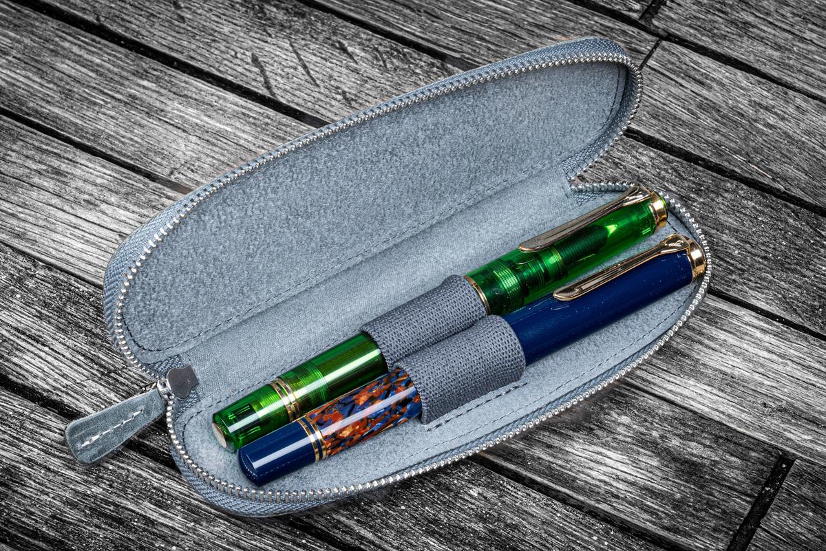 Galen Leather Co. Zippered Duo Slim Pen Case for 2 Pens - Crazy Horse Smoky