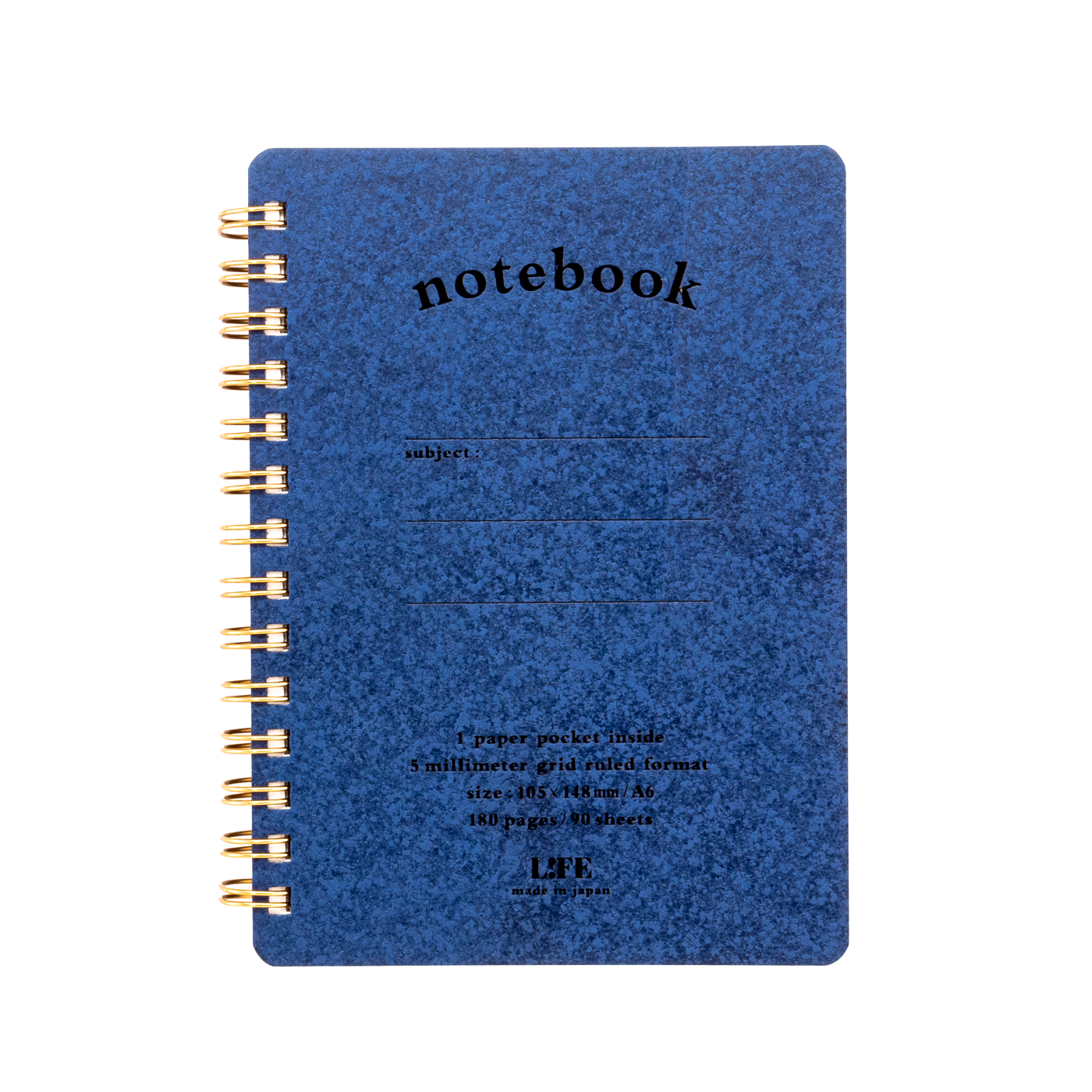 Life Stationery A6 Spiral Pocket Notebook 5mm Grid - Navy