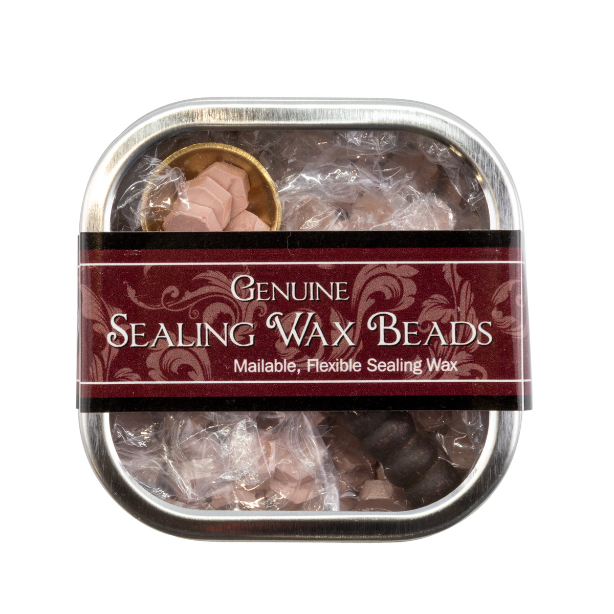 Freund Mayer Sealing Wax Beads in Tin with Spoon- Champagne Pearl