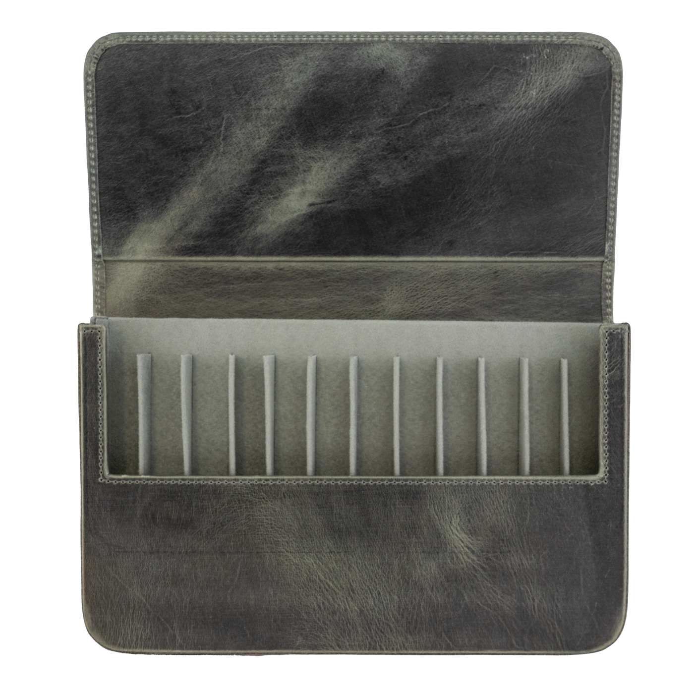 Galen Leather Co. Magnum Opus 12 Slot Magnetic Hard Pen Case - Crazy Horse Smoky Grey