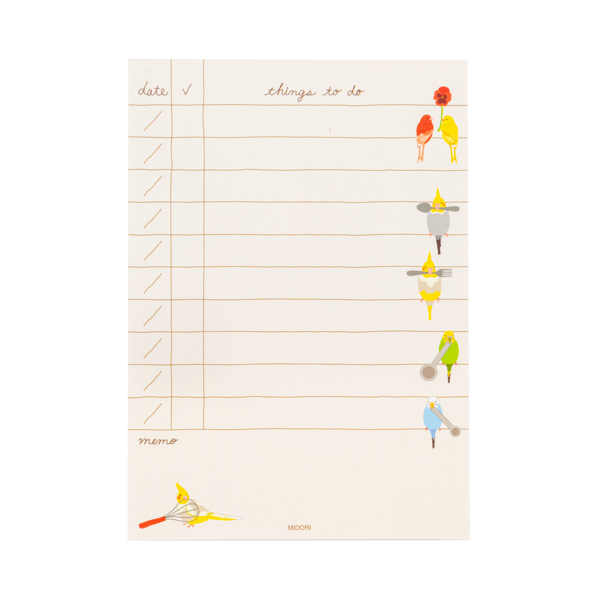 Midori Memo Pad - To Do List - Bird