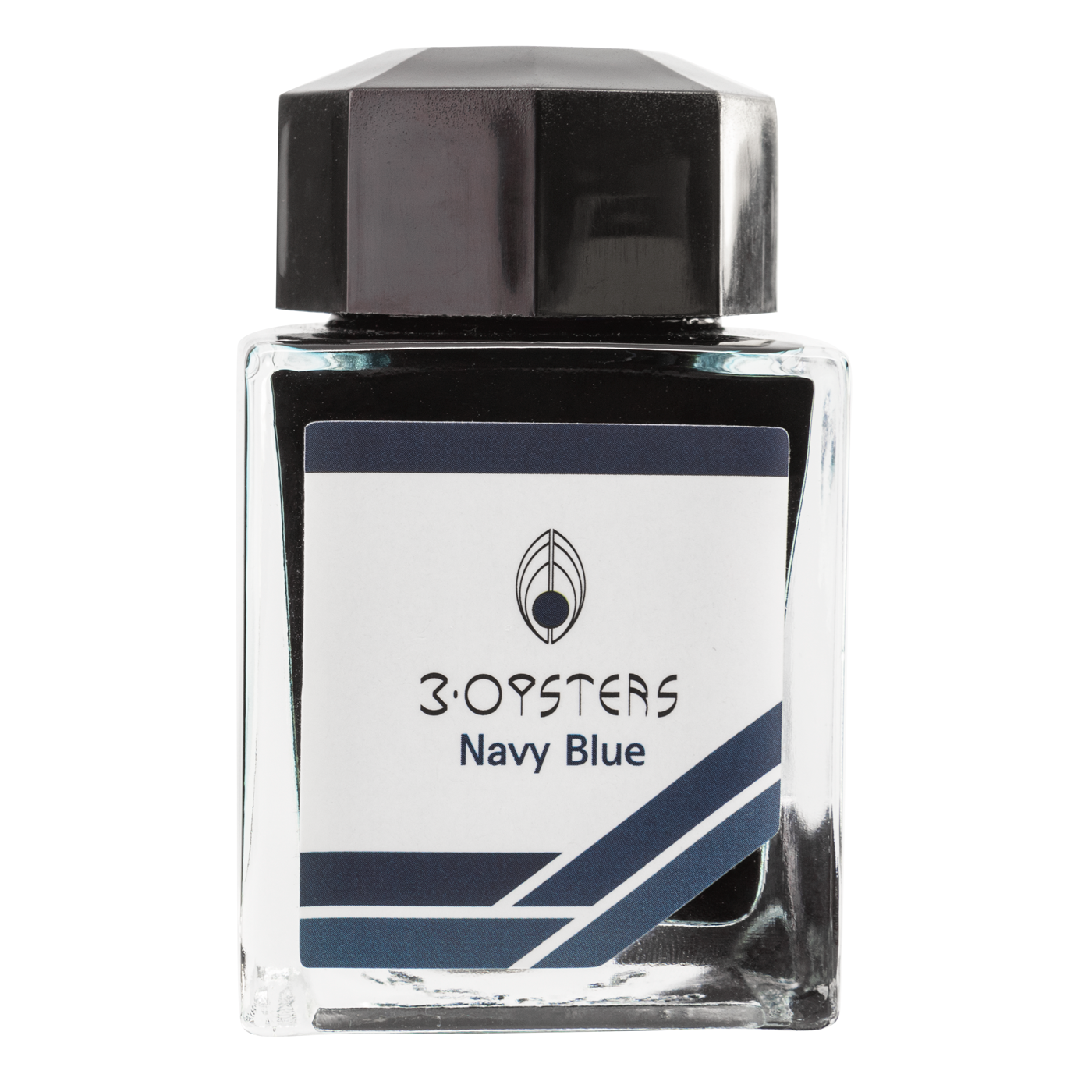 3 Oysters Navy Blue from the Delicious collection is a medium blue-black fountain pen ink with medium shading and high pink sheen. It dries in 30 seconds in a medium nib on Rhodia and has a dry flow. The glass bottle has a cut out corner to lean the bottle for a decorative display. 3 Oysters ink is made in Korea. Pantone color: 2188C
