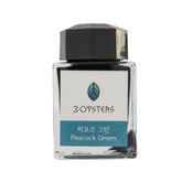 Turquoise green fountain pen ink from 3Oysters ink, made in Seoul, South Korea. these inks are designed for fountain pens. the ink is water based using ionized water and  dye-based colors. the colors are rich and deep with low sheen and shading. These inks are for wordsmithing, hand lettering, writing, calligraphy, drawing, and art.    Not waterproof