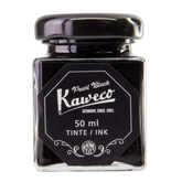 Kaweco Pearl Black is a classic cool black fountain pen ink with low black sheen. It dries in 20 seconds in a medium nib on Rhodia and has an average flow. Kaweco ink is made in Germany