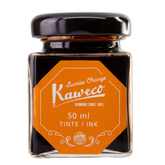 Kaweco Sunrise Orange is a medium orange fountain pen ink with medium shading. It dries in 30 seconds in a medium nib on Rhodia and has an average flow. Kaweco ink is made in Germany.