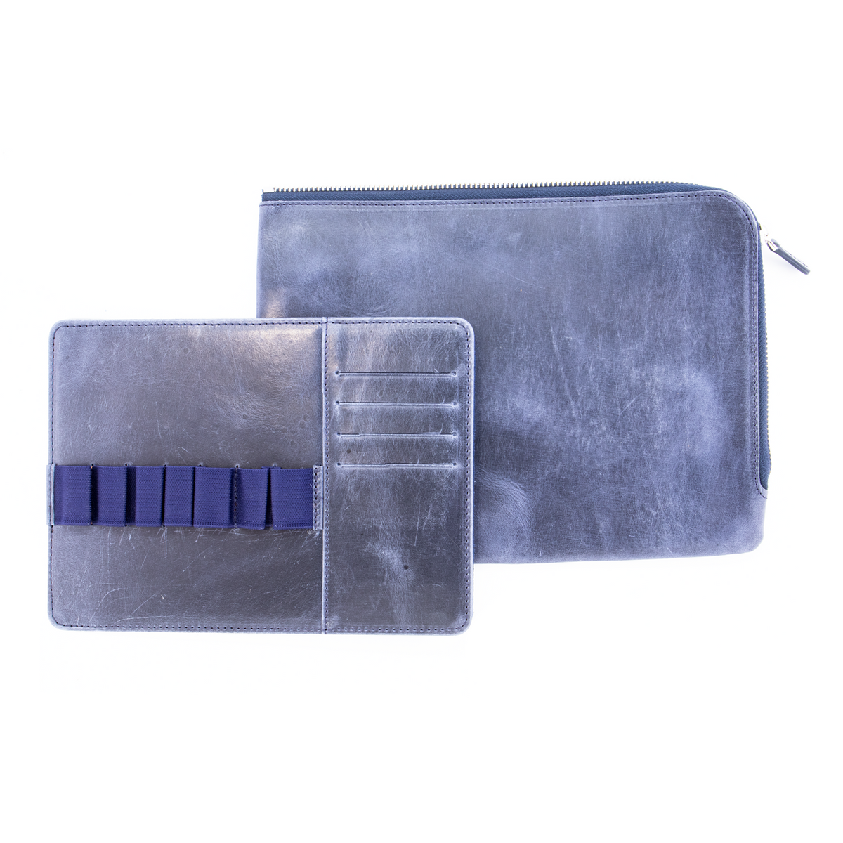 Galen Leather Zippered Writer's Bank Bag - Crazy Horse Navy Blue