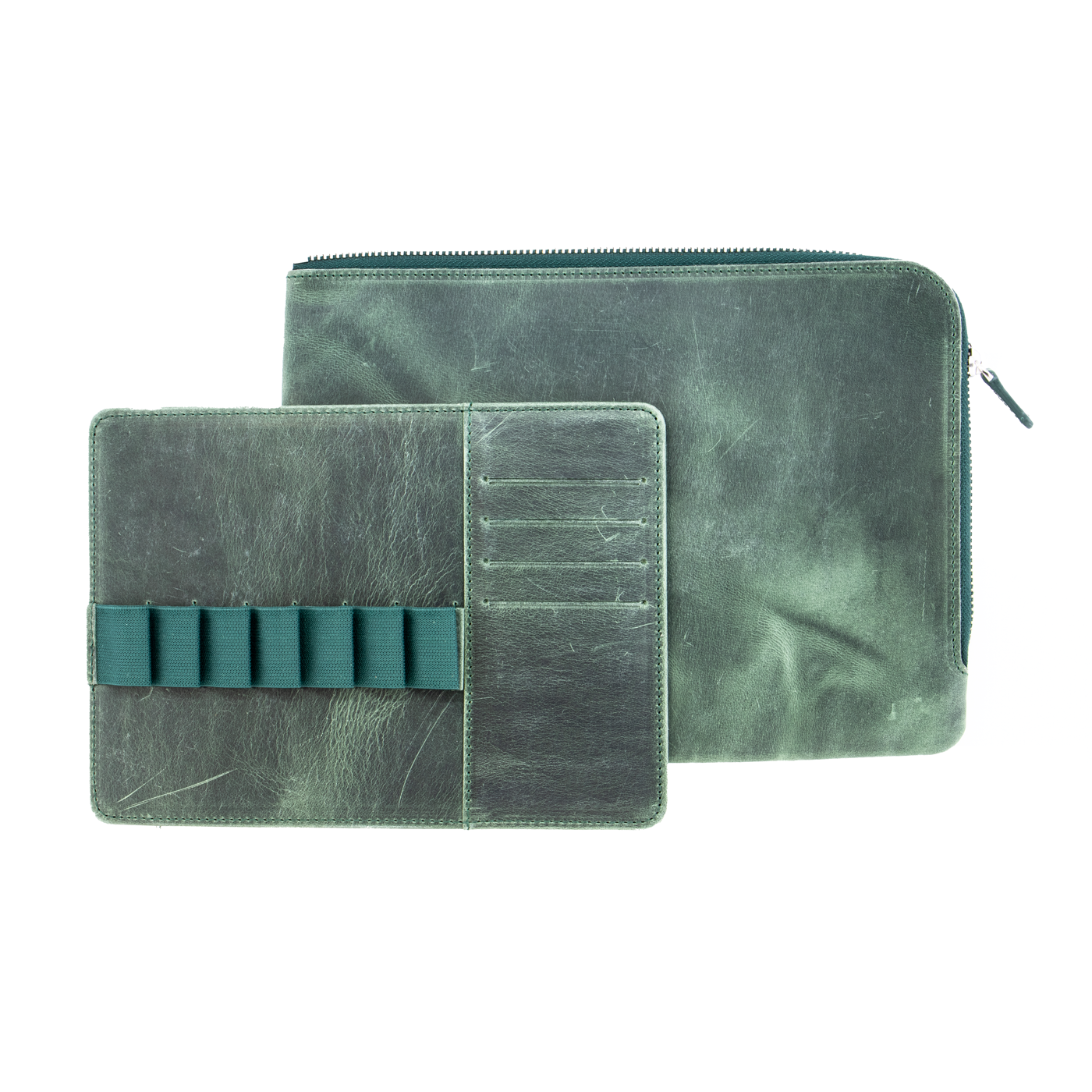 Leather Zippered Writer's Bank Bag - Pen Pouch - Crazy Horse Forest Green