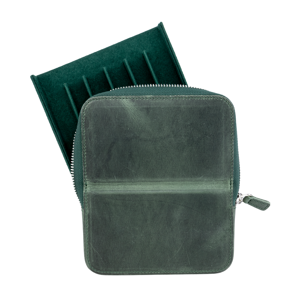 Galen Leather Co. Zipper Magnum Opus 6 Slot Hard Pen Case - Crazy Horse Green