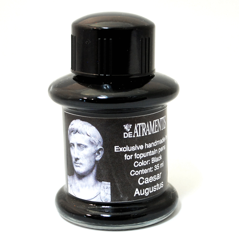 DeAtramentis ink made in Germany. The glass bottles are 35 ml and have names and images of many historical figures, lines that include scented and fragrances that are very unique, deAtramentis also has a line of document inks. 