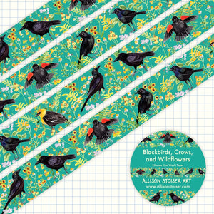 Allison Stoiser Art - Washi tape - 20mm - Blackbirds, Crows and Wildflowers