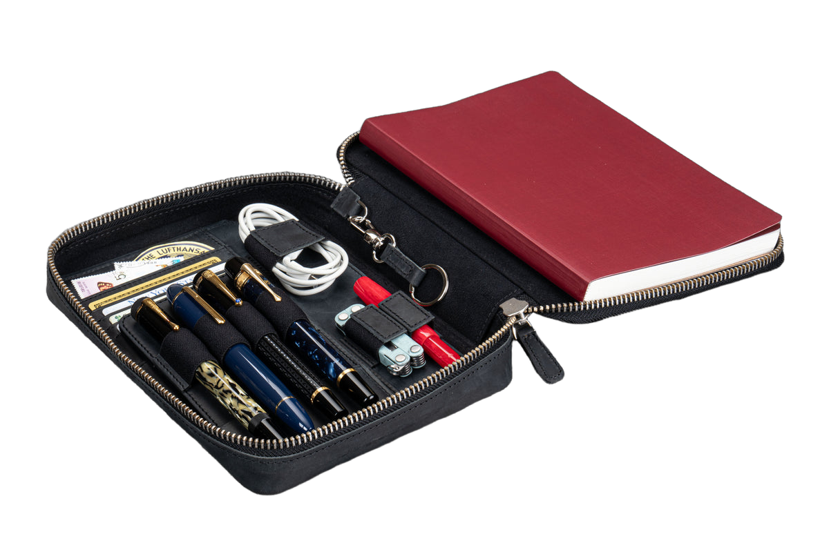 Galen Leather Co. Zippered A5 Wide Expansi Folio - Crazy Horse Graphite