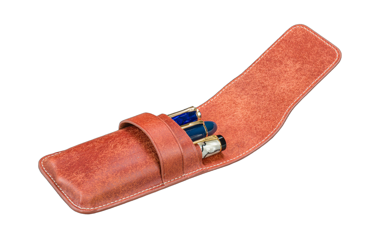 Galen Leather Co. Flap Pen Case for 3 Pens - Aged Copper