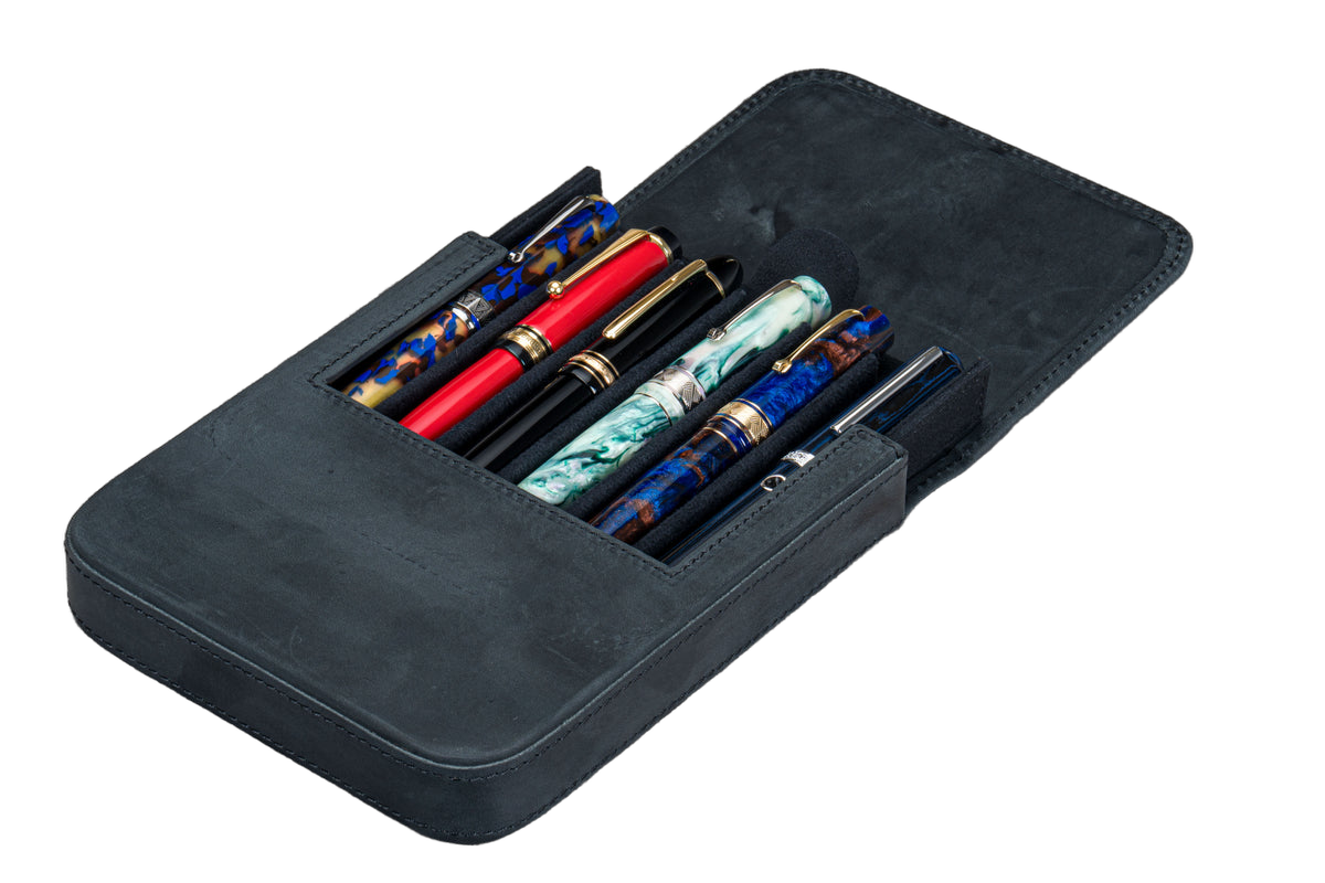 Galen Leather Co. Magnum Opus 6 Slot Hard Pen Case - Crazy Horse Graphite
