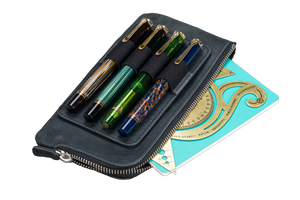 Galen Leather Co. Slip-N-Zip 4 Pen Pouch - Crazy Horse Graphite