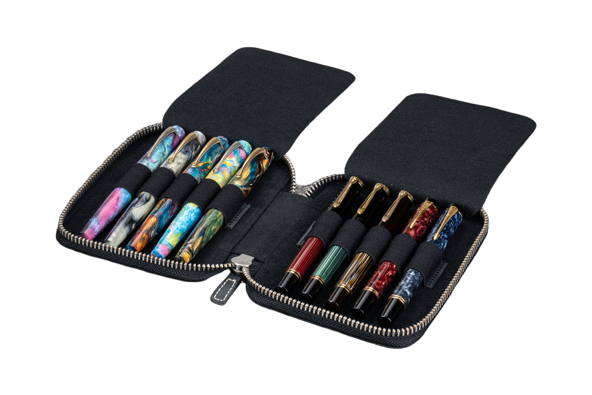 Galen Leather Co. Zippered 10 Slot Pen Case - Crazy Horse Graphite