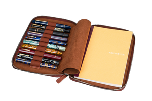 Galen Leather Co. Zippered 10 Slot Pen Case with A5 Notebook Holder - Aged Copper